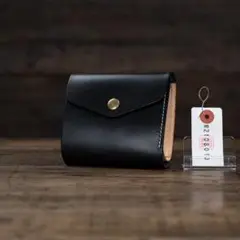 三つ折りウォレット【牛革】ミドル フルレザー メンズ 本革 財布 折り財布 黒