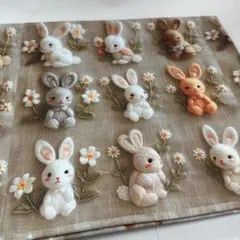 UＳA生地.シチンク.綿100%幅110cm×約100cm.刺繍風兎.プリント