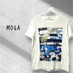 MOGA モガ　花柄　プリント　Tシャツ 白　青のサムネイル