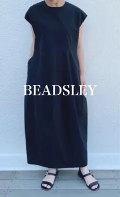 BEARDSLEY ビアズリー 異素材 半袖コクーンマルワンピース ネイビー
