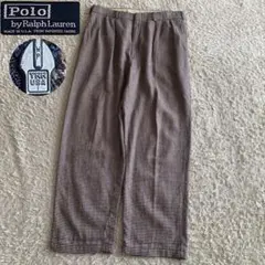 美品/80s/W35 ポロラルフローレン USA製 リネン混スラックス 千鳥格子