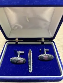 昭和レトロ　天然石　カフスボタンとネクタイピンセット