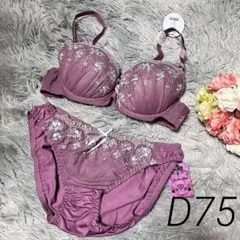 グラナティス ホワイトレース　ブラジャー&ショーツ　セット D75 L パープル