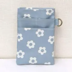 【人気】ラミネート生地☆ナースポケット☆オーガナイザー☆花柄♪くすみブルー