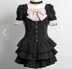 pium フロントリボンチョーカー半袖ワンピース ブラックチェック