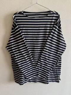 無印良品　ボートネックTシャツ　長袖　ネイビー　XL