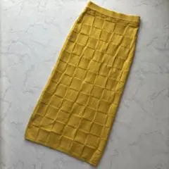 SHAGGIE ニットロングスカート イエロー Fサイズ 個性的 一松柄スクエアのサムネイル