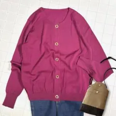 トグルボタン 長袖 ニットカーディガン XL バーガンディ ゆったり