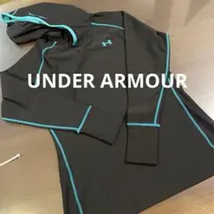 UNDER ARMOURフード付き長袖シャツ ブラック/ターコイズ　Lサイズ
