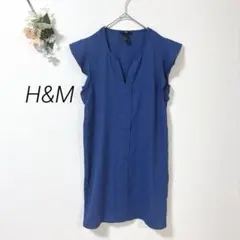 01 H&M 半袖 ひざ丈 ワンピース Vネック 薄手 カジュアル シンプル