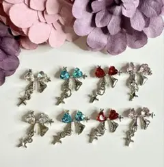 ネイルパーツ クリスタル ハート 付きリボン8個