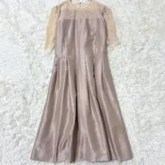 アナトリエ レース切替ワンピース 半袖 ピンク M パール　フレア　上品　光沢