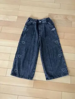 デニムパンツ 130 しまむら ハート刺繍 ダークグレー ロングパンツ