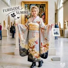 423灰水色　金彩　舞蝶桜　正絹振袖7点フルセット成人式卒業式謝恩会