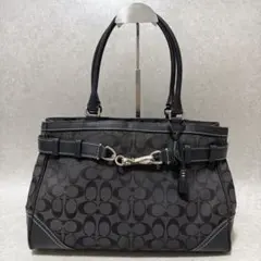 極美品 COACH ソーホー シグネチャー ハンドバッグ ダブルポケット 黒 