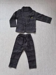 フォーマルスーツ 110cm ブラウン系チェック 王冠刺繍