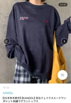 KANGOL LINEF03 link lot ネイビー トレーナー Lサイズ