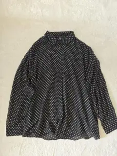 ユニクロ 大きいサイズ ドット柄 長袖 シア－シャツ 黒×白 3XL(4L)