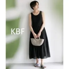 KBF ギャザータンクマキシワンピース ブラックノースリーブ ロングワンピース