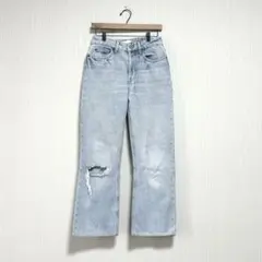 1934 エイチアンドエム ダメージデニムパンツ 水色 ストレート 36