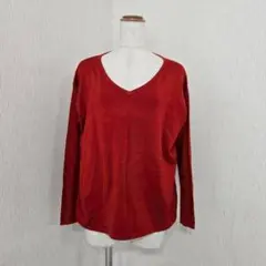 ドレスキップ Vネック長袖ニットセーター レッド系（M）ワールド