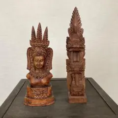 胸像 女神 仏像 塔 木製 木彫り 彫刻 バリ アジアン 레트로 빈티지