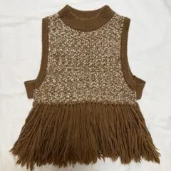 PUBLIC TOKYO フリンジ付きブラウンニットベスト