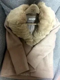 ファー付きウールコート ベージュ