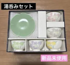 【新品未使用】パステルカラー花柄湯飲み、茶托皿　5客セット