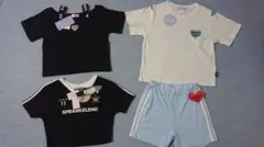 【新品タグ付】オフショルダー 黒と白Tシャツと水色ショートパンツ4点セット