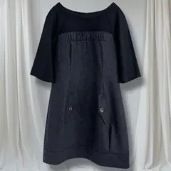 デヴィジオ ワンピース チュニック風 ブラック×グレー ウール混 42 L相当