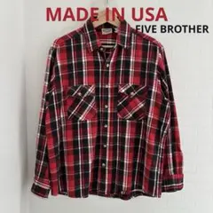 90s ファイブブラザー ヘビーネルシャツ USA製 M レッド×ブラック