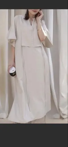 CONERS ベージュ 半袖 バンドカラーロングワンピース　Ｍサイズ