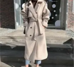 トレンチウールコート ロングコート　ブラウン