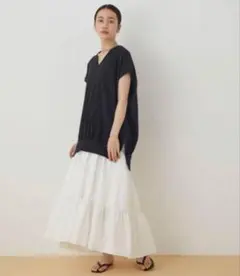 ADAM ET ROPE カットオフ裏毛ドッキングワンピース