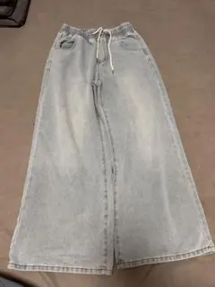ワイド デニムパンツ ライトブルー Lサイズ