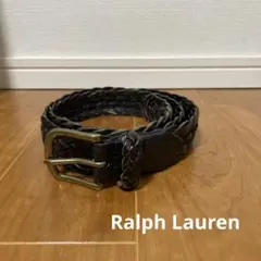 ラルフローレン　メッシュ　編み込み　レザーベルト　ブラック