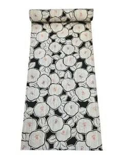 新品  浴衣反物 変り地　耳なし　刷毛目椿柄　黒　 巾40cm　日本製　教材用