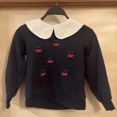 チェリー刺繍 ネイビー トップス