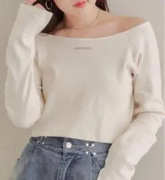 【完売品】CHICOピグメントオフショルリブT ホワイト アイボリー