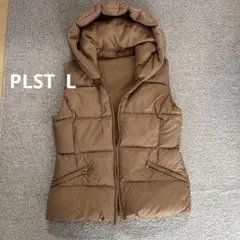 未使用美品　PLSTブラウン フード付き　リバーシブルダウンベストL