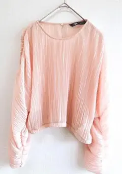ZARA プリーツクロップドブラウス　ピンク　ザラ　ブラウス