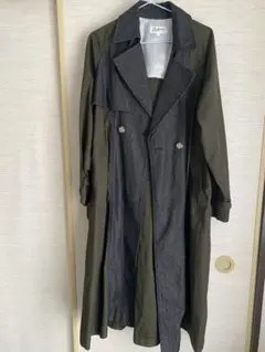 ☆最終お値下げ！異素材トレンチコート　カーキー&デニムミックスカラー