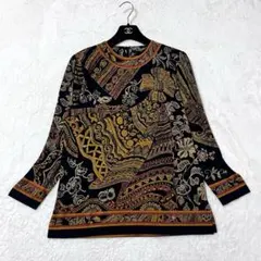 良品 レオナール カンカン 長袖カットソー 蝶々バタフライ柄 LL トリム 白黒 LEONARD - 良品 レオナール カンカン 長袖カットソー 蝶々バタフライ柄
