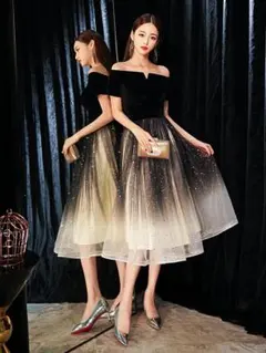 新しいパーティーノーブル気質黒ドレス