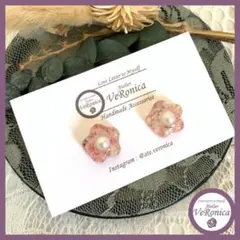 ピンク★ミニ花レジンピアス　イヤリング　レジン　ピアス　花　ドライフラワー