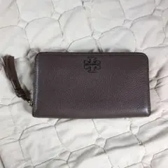 中古美品、トリーバーチ ファスナー長財布 ブラウンレザー