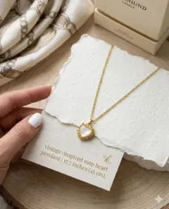 【SALE】ハートネックレス　シェル風 ヴィンテージ調 レトロ 45cm