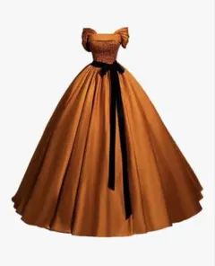 カラードレス オレンジ オフショルダー ロングドレス XS