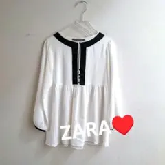 【ZARA 】♥バイカラーブラウス 長袖 白黒 モノトーン シフォン トップス